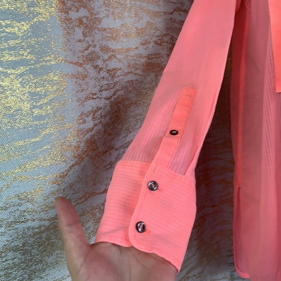 J.Crew Neon Coral Grosgrain Grain Ribbon Long Sleeve Blouse Size 0 - Picture 6 of 15